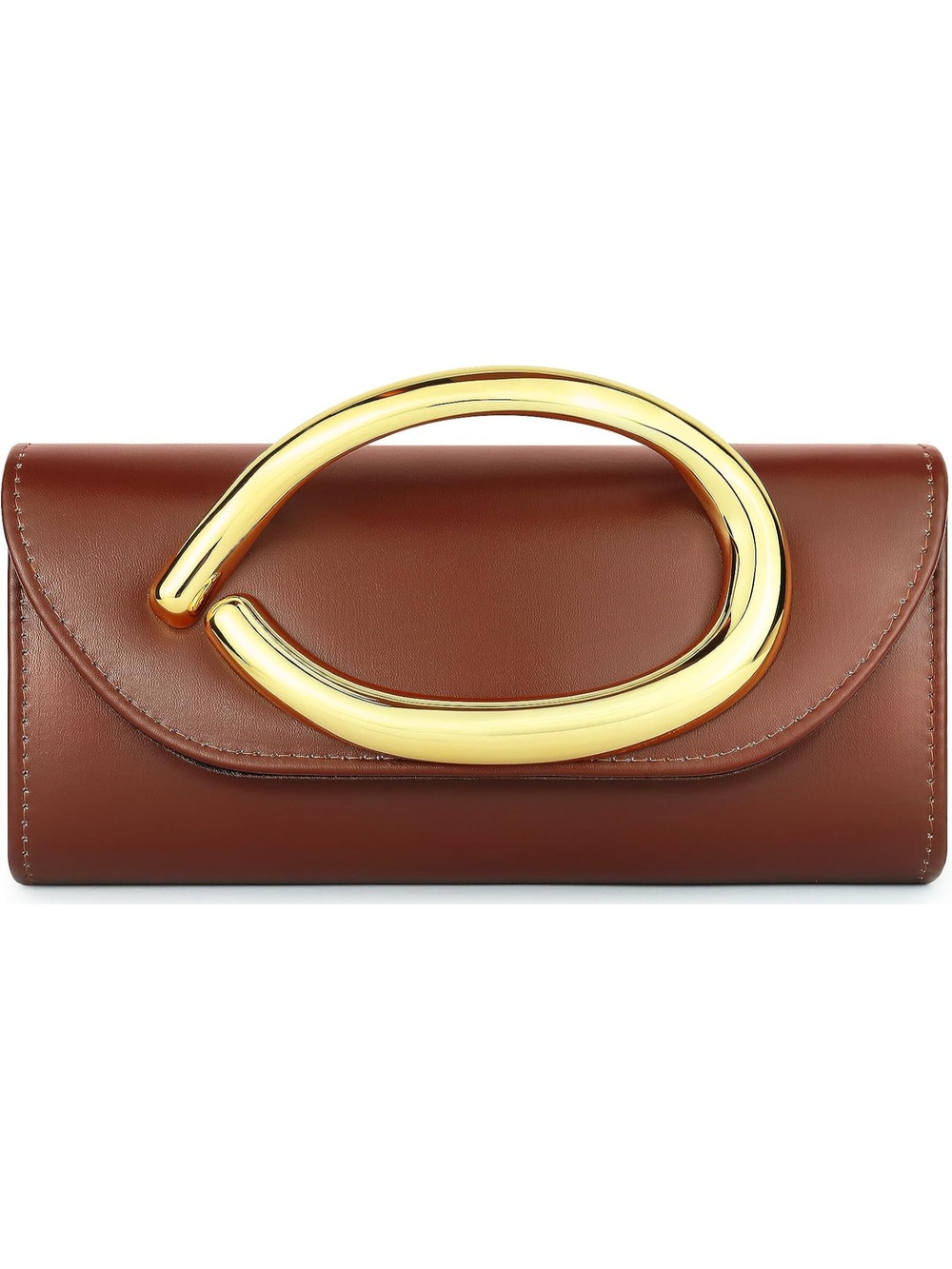 〽️ Women's Coffee Vegan Leather Clutch Purse Gold Handle Evening Handbag